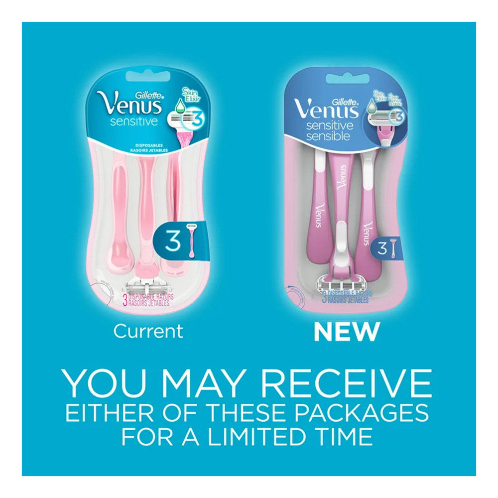 Gillette Venus Sensitive Disposable Razors Pink, 3 Ea