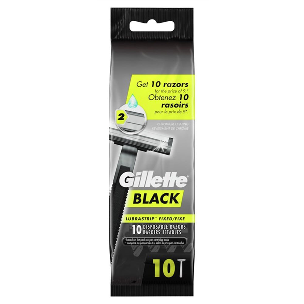 Gillette Mens Black Disposable Razors for Convenient Smooth Shaving 10Ea