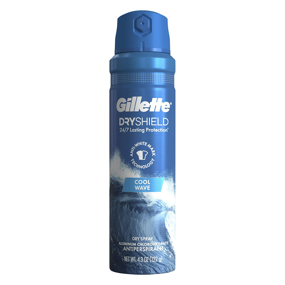 Gillette Mens Antiperspirant Dry Spray Cool Wave for Lasting Protection 4.3Oz (122g)