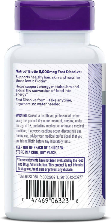 Natrol Biotin Beauty 5000mcg Fast Dissolve, Strawberry Flavor, 90 Ea