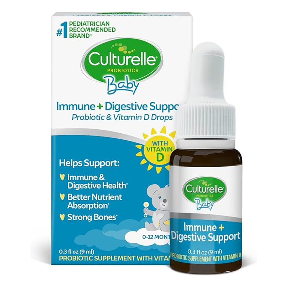 Culturelle Baby Immune Plus Digestive Support Probiotic and Vitamin D Drops for Healthy Infant Growth 0.3Oz (9ml)