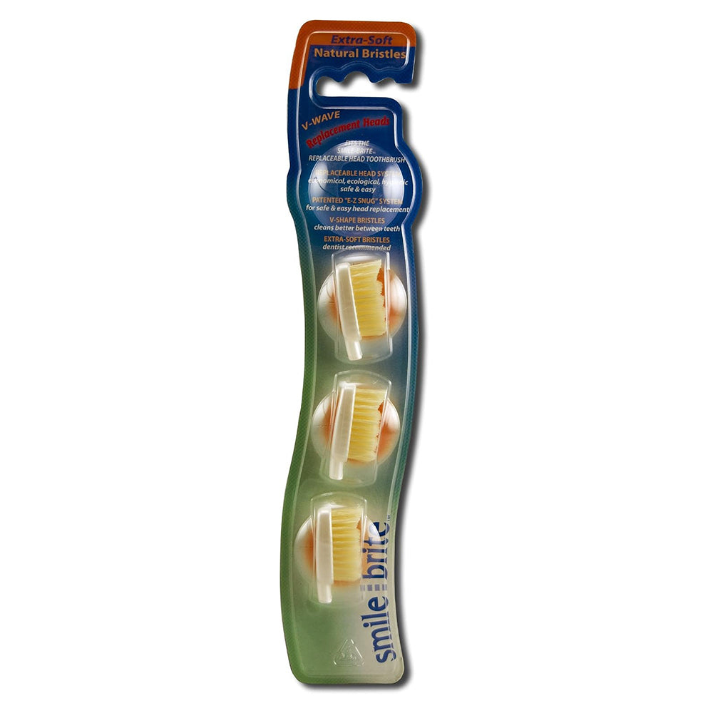 Smile Brite Toothbrushes V-Wave Replacement Heads, Extra Soft, 3 Ea