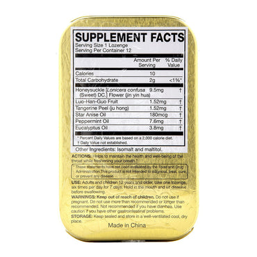 Solstice Medicine Golden Throat Lozenge Herbal Supplement, Honeysuckle Flower Original Flavor, 12 Ea