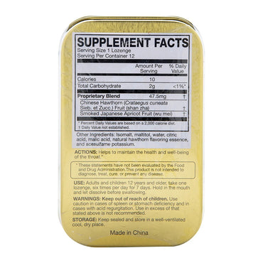 Solstice Medicine Golden Throat Lozenge Herbal Supplement, Hawthorn Flavor, 12 Ea