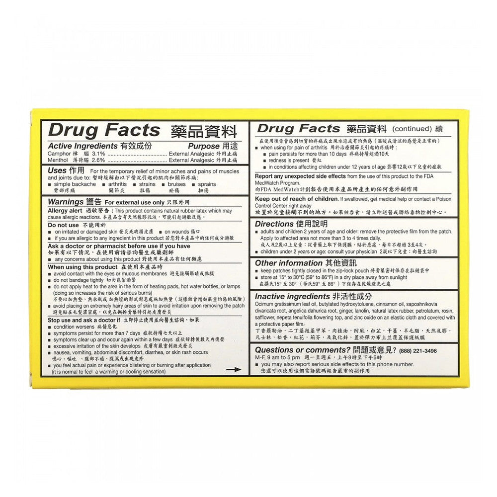Chu Kiang Extra Strength Hua Tuo Medicated Pain Relief Patch, 6 Ea