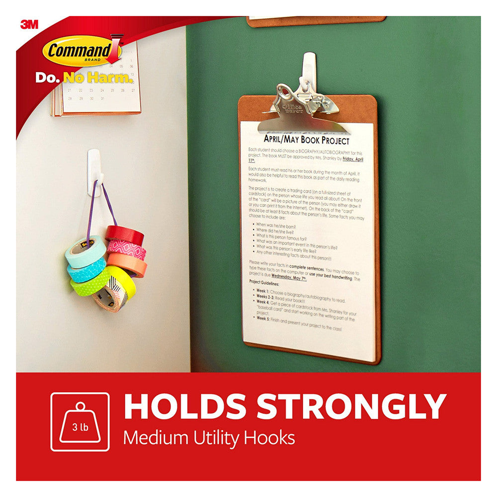 Command Medium Utility Hooks, White, Damage Free Organizing, One Pair, 12 Ea