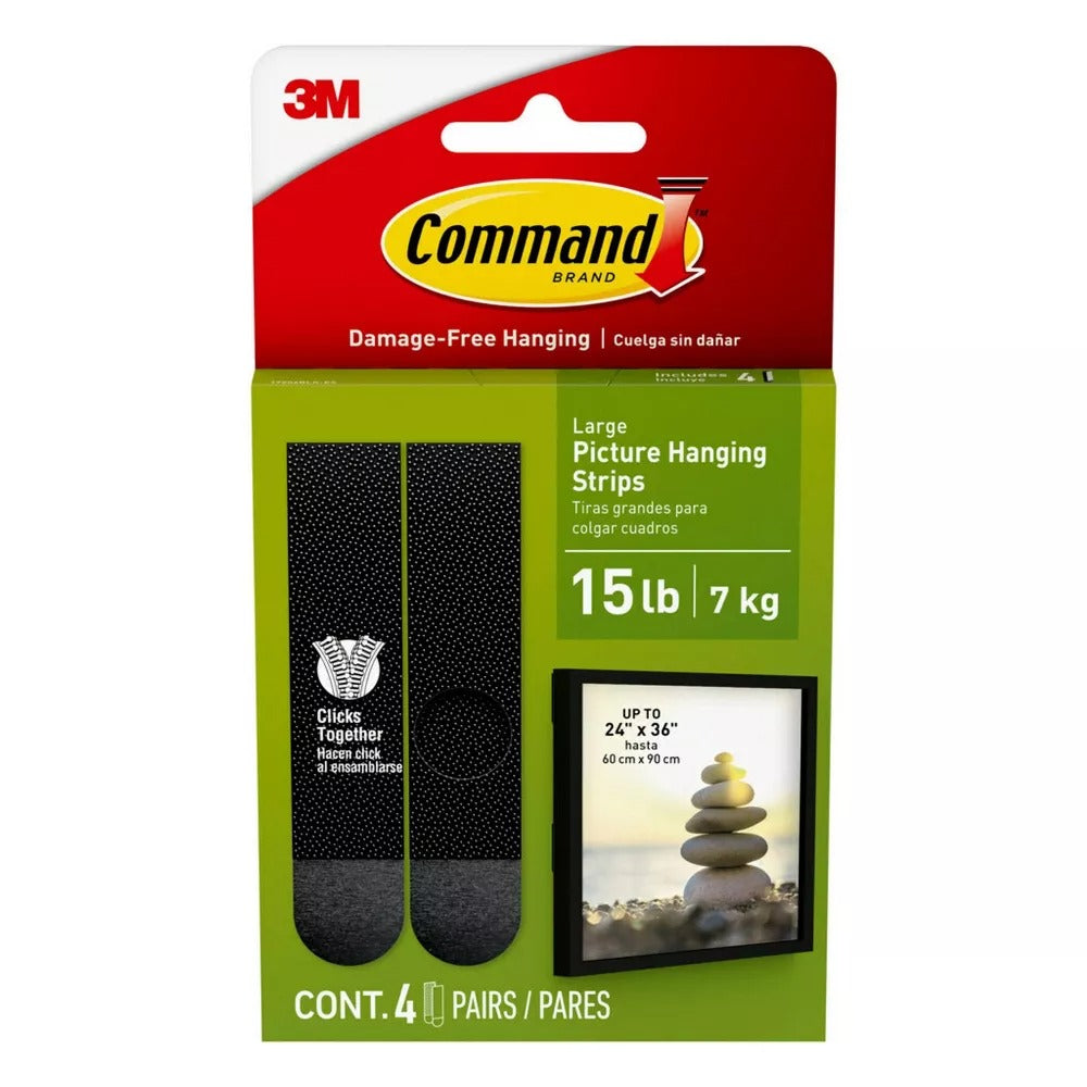 3M Command Large Picture Hanging Strips Black 4 Pairs
