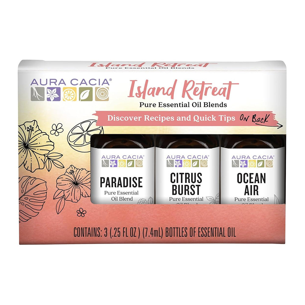 Aura Cacia Island Retreat Pure Essential Oil Blend Light Aroma No Synthetic Fragrances Kit 1Ea