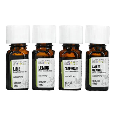 Aura Cacia Cheerful Pure Essential Oils Uplifting Kit, Grapefruit, Lemon, Lime and Sweet Orange, 4 Ea