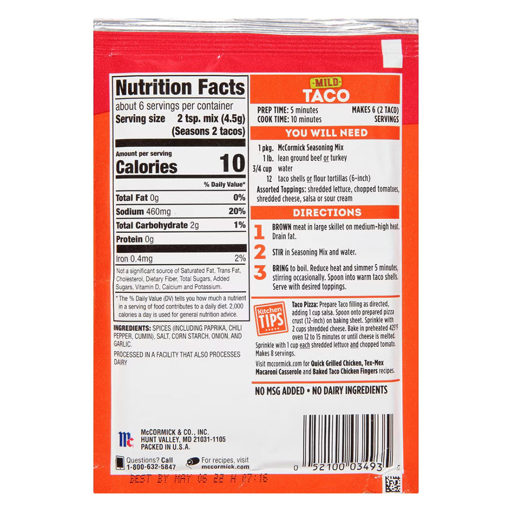 McCormick Mild Taco Seasoning Mix, 1 Oz