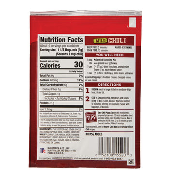 McCormick MILD CHILI Seasoning Mix 1.25oz