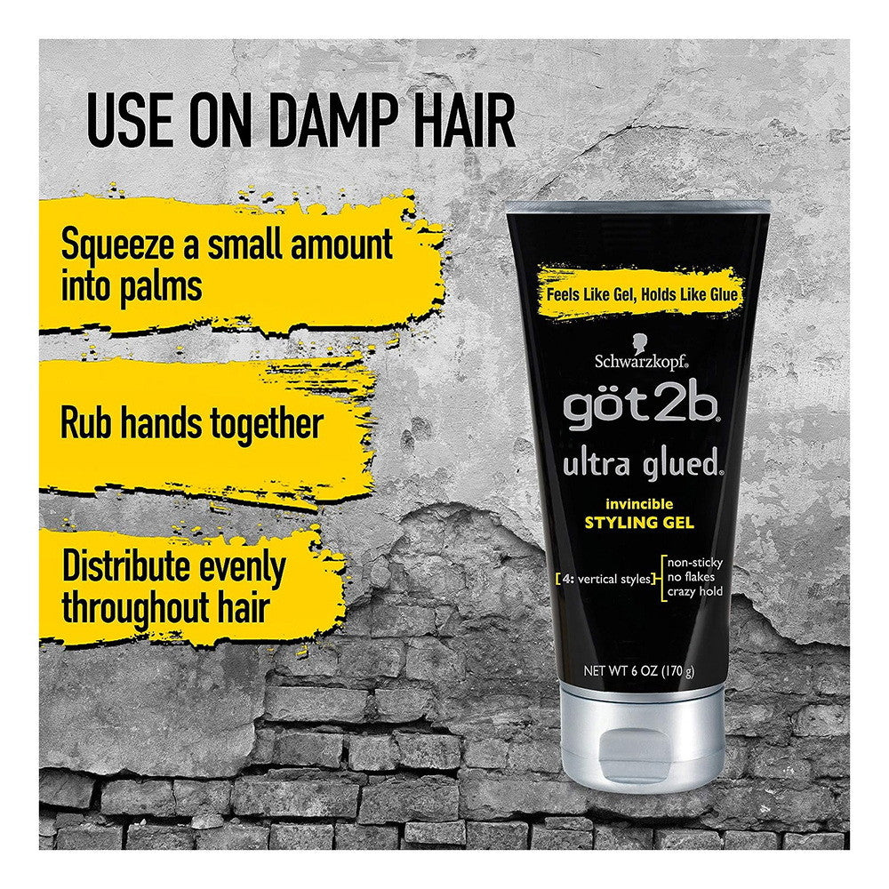 Got 2B Ultra Glued Invincible Styling Gel For Hair, No Flake Formula - 6 Oz