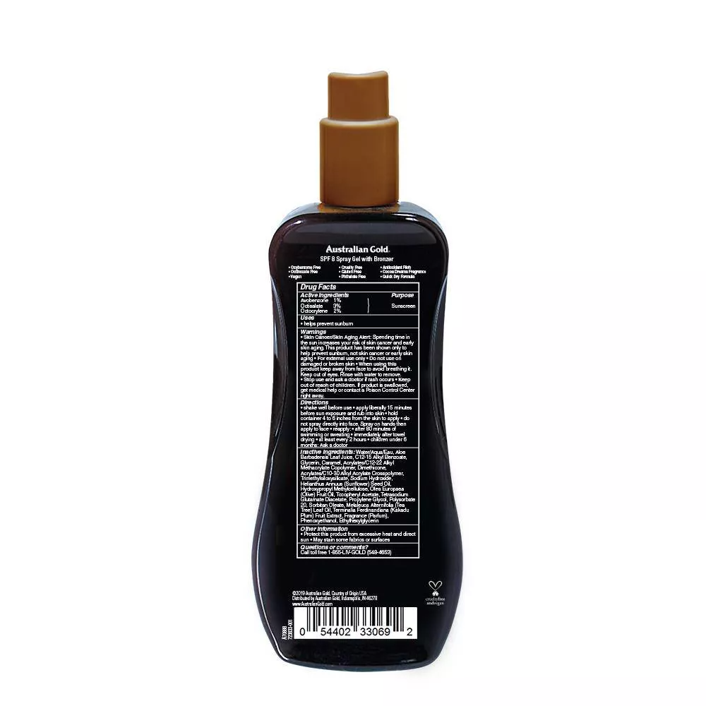 Australian Gold Spf 8 Spray Gel With Instant Bronzer, 8 Oz