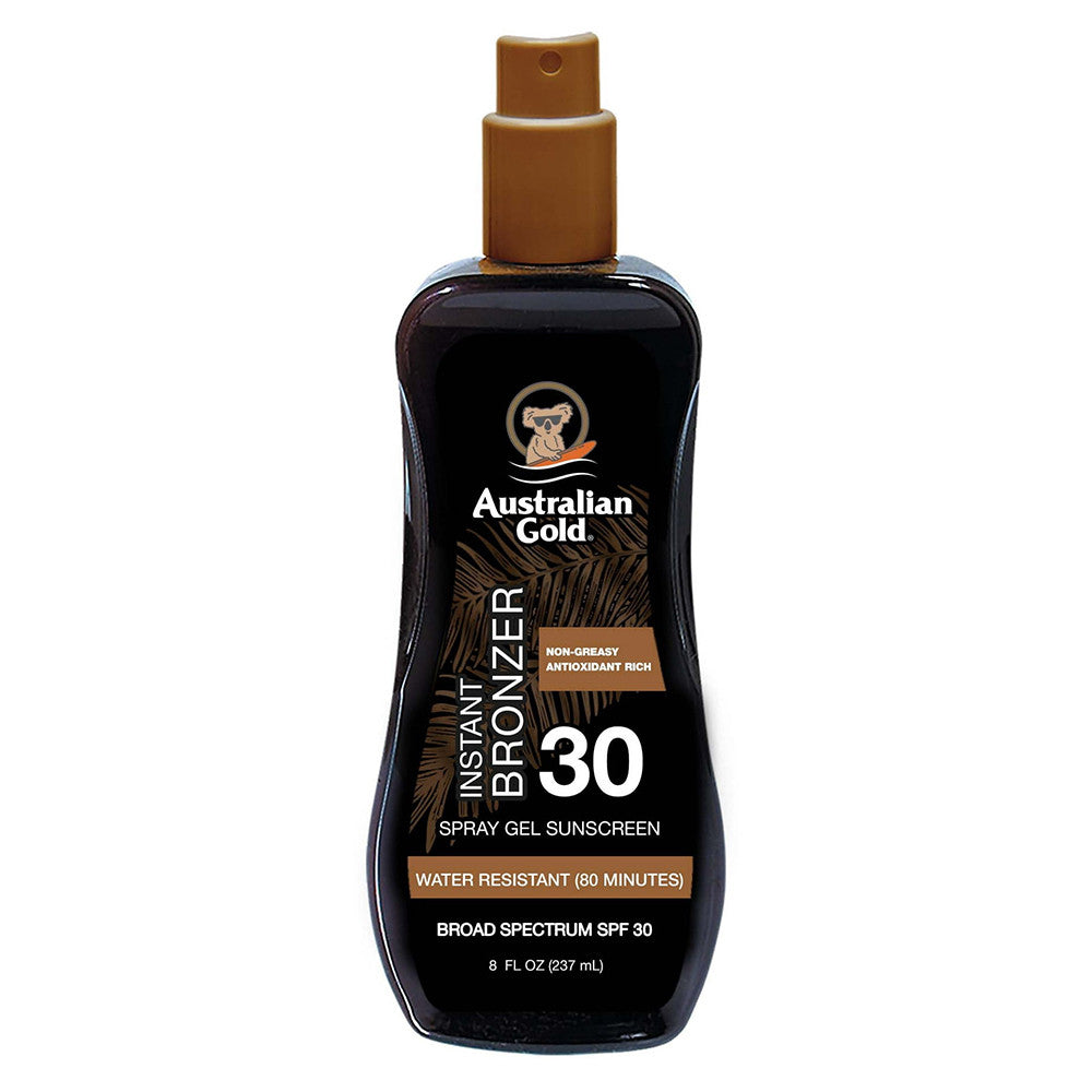 Australian Gold SPF 30 Spray Gel Sunscreen with Instant Bronzer all Skin Types, 8 Oz
