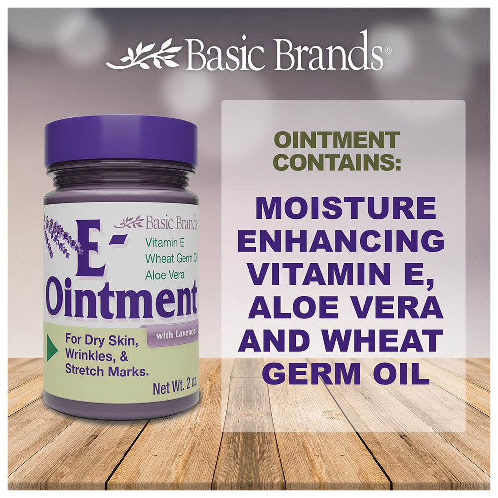 Basic Brands Vitamin E Ointment With Lavender for Dry Skin and Stretch Marks, 2 Oz