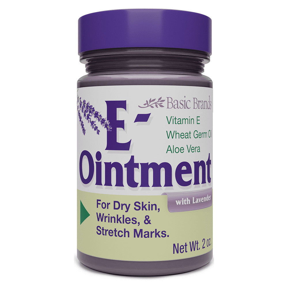 Basic Brands Vitamin E Ointment With Lavender for Dry Skin and Stretch Marks, 2 Oz