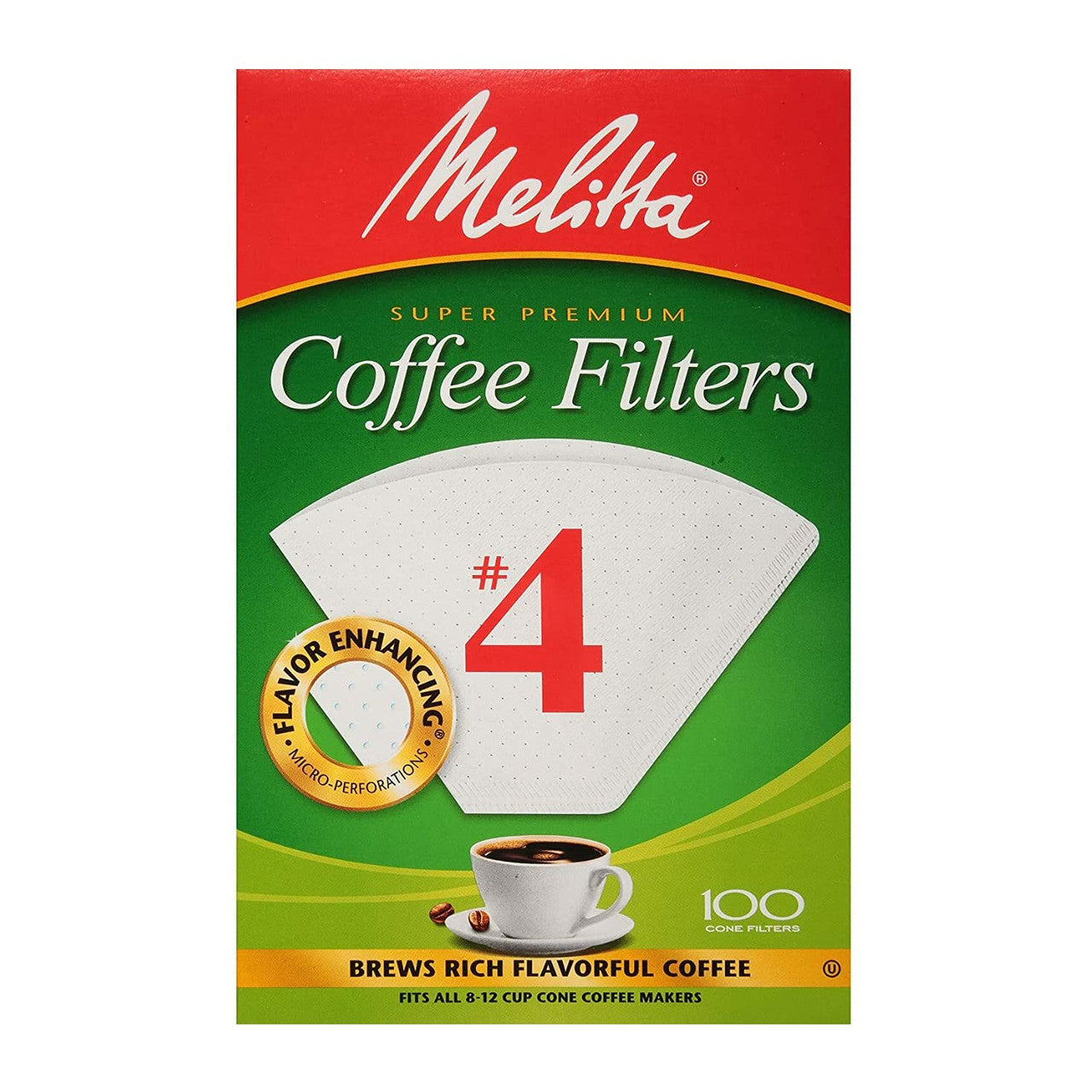 Melitta Natural Brown Paper Cone Coffee Filters 4 Size, 100 Ea