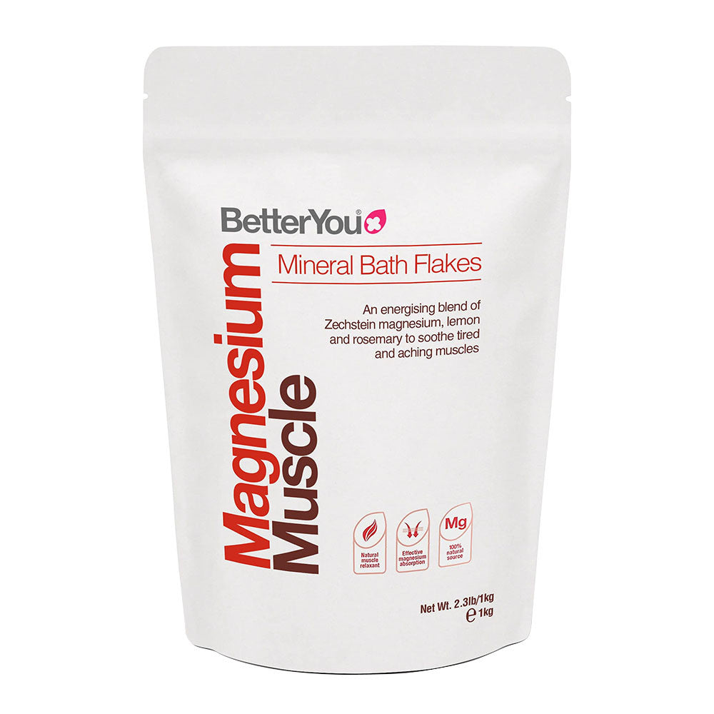 BetterYou Magnesium Muscle Mineral Bath Flakes, Lemon and Rosemary, 2.3 Lb