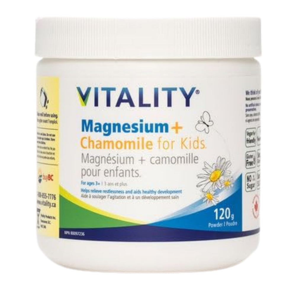 Vitality Magnesium and Chamomile Kids Powder for Relaxation and Restful Sleep 4.23Oz (120g)