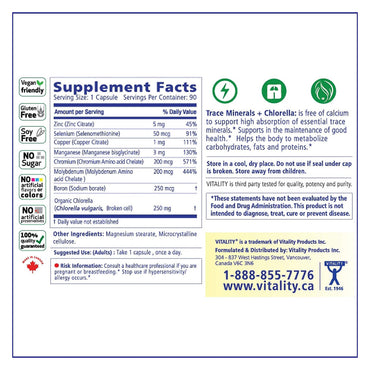Vitality Trace Minerals Plus Chlorella Vegetable Capsules, Supports Metabolism, 30 Ea
