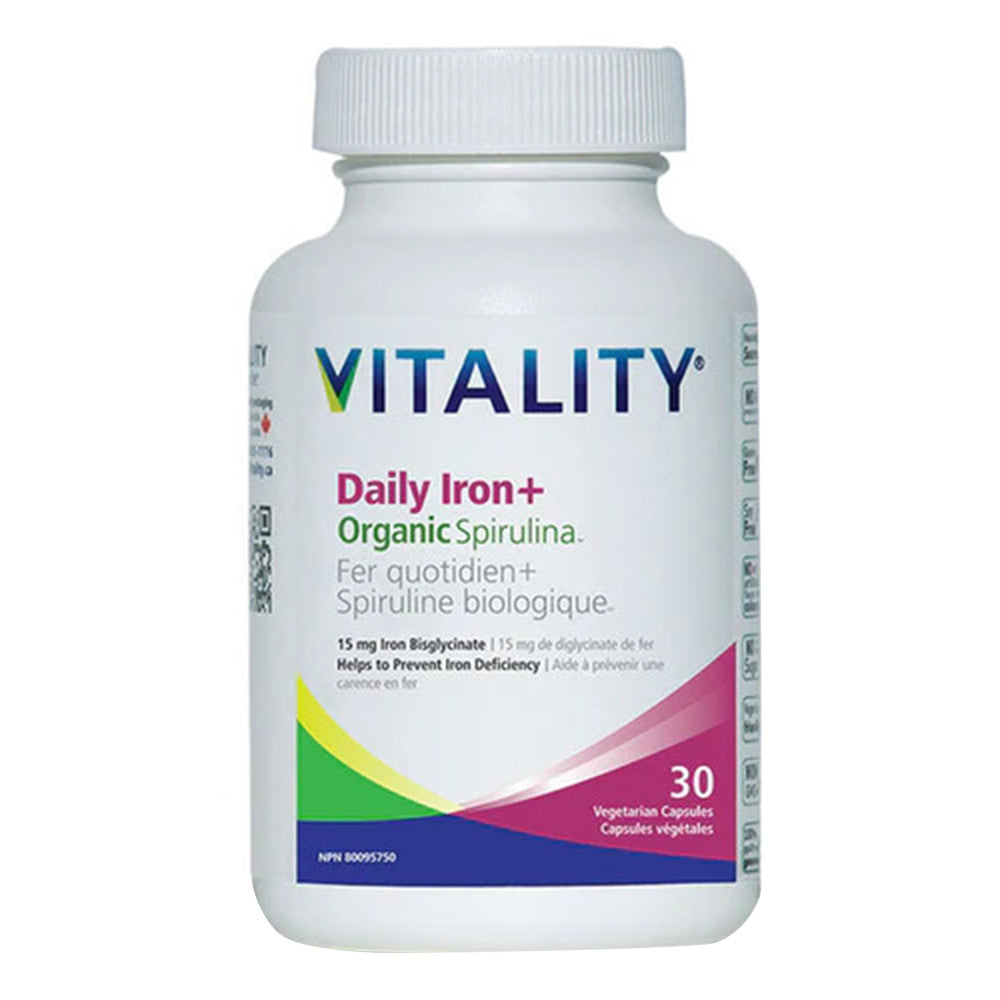 Vitality Daily Iron Plus Organic Spirulina, Blood Builder, 30 Ea