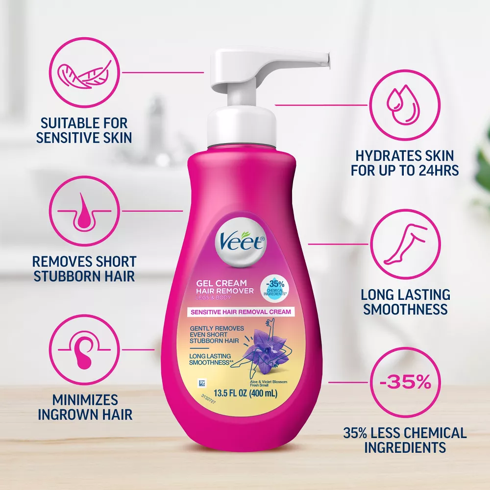 Veet 3 Minute Hair Removal Gel Cream Pump For Sensitive Skin - 13.5 Oz