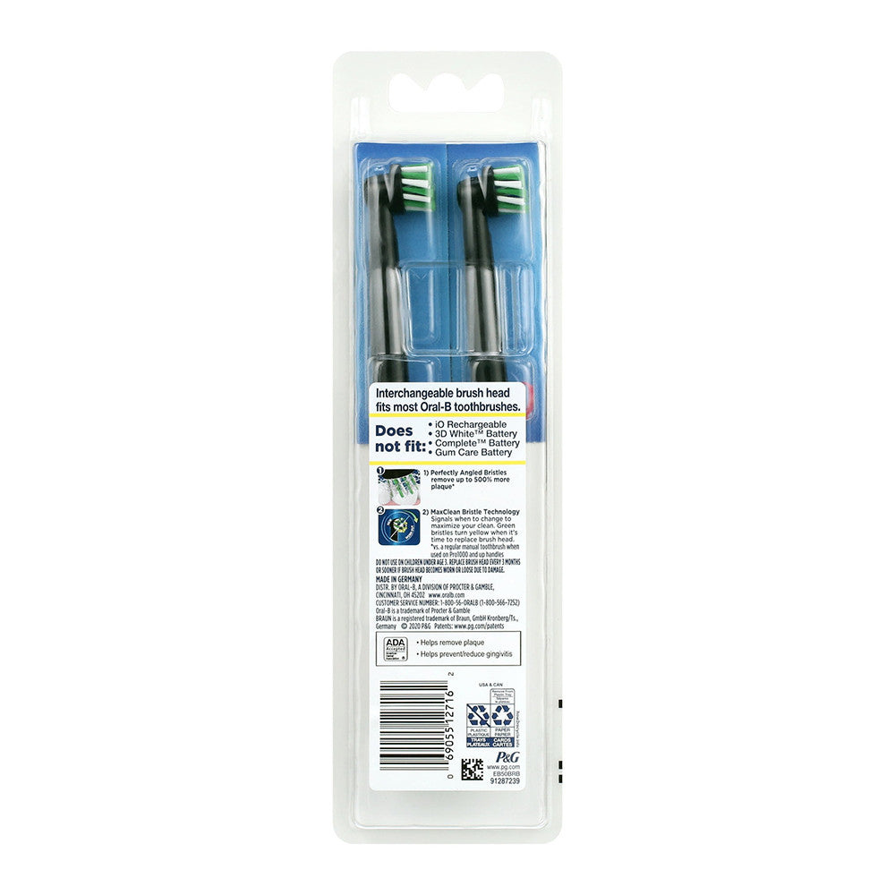 Oral B Cross Action Electric Toothbrush Replacement Brush Head Refills, Black, 2 Ea