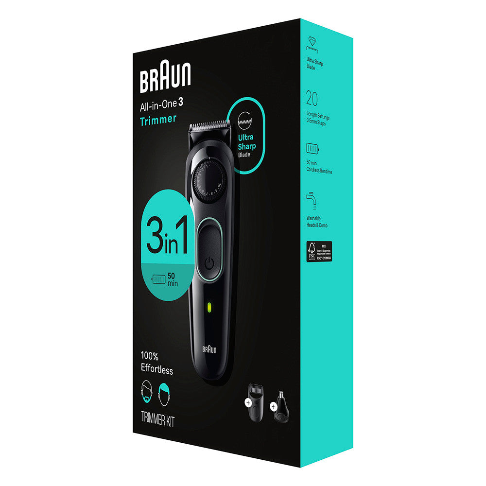 Braun Series 3 3430, 3-in-1 Electric Trimmer for Men, Black, 1 Ea