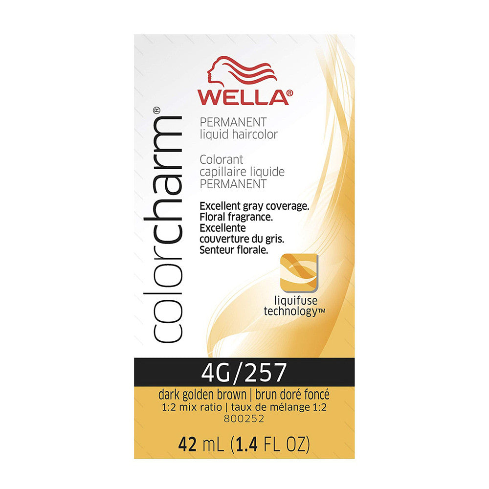 Wella Color Charm Permanent Liquid Hair Color for Gray Coverage 4G Dark Gold Brown, 1.4 Oz