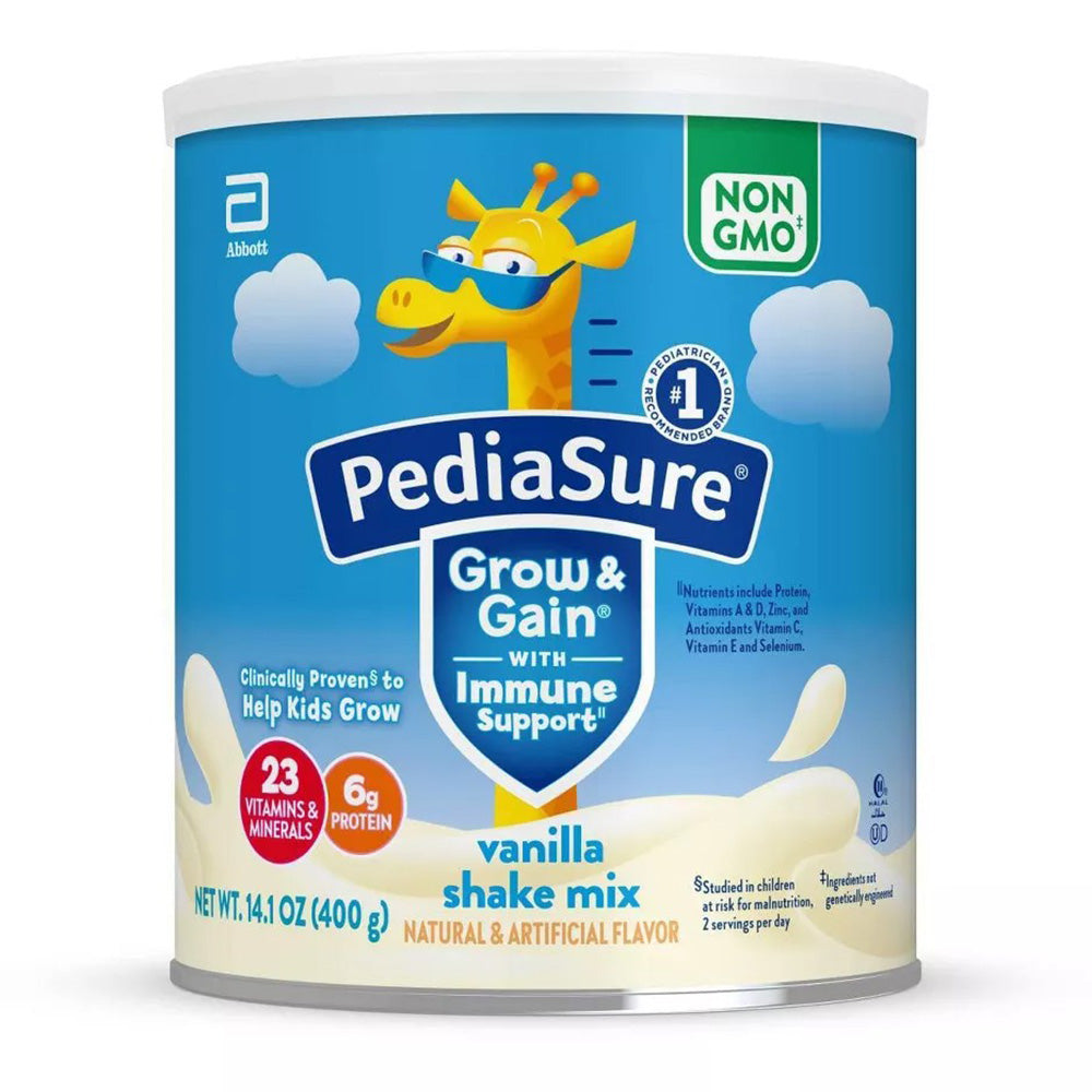 PediaSure Grow and Gain Non Gmo Shake Mix Powder Vanilla with 23 Vitamins 14.1Oz (400g)