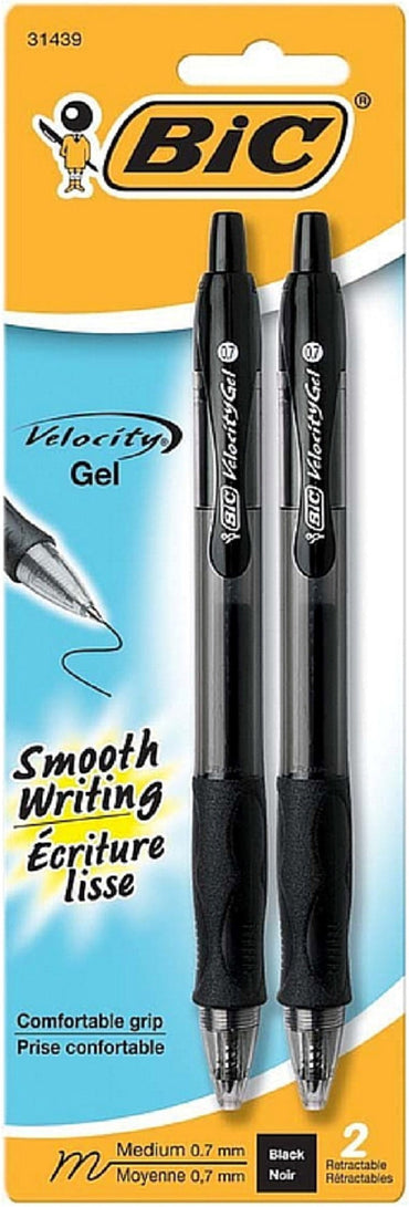 Bic Velocity Gel Retractable Refillable Black Pen, 2 Ea