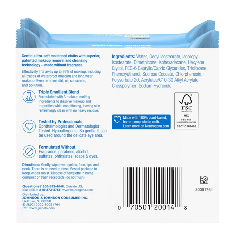 Neutrogena Makeup Remover Cleansing Towelettes And Wipes, Fragrance Free, 50 Ea