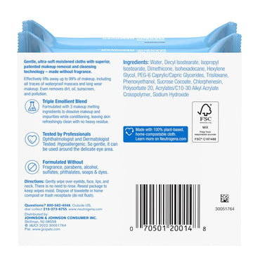 Neutrogena Makeup Remover Cleansing Towelettes And Wipes, Fragrance Free, 50 Ea