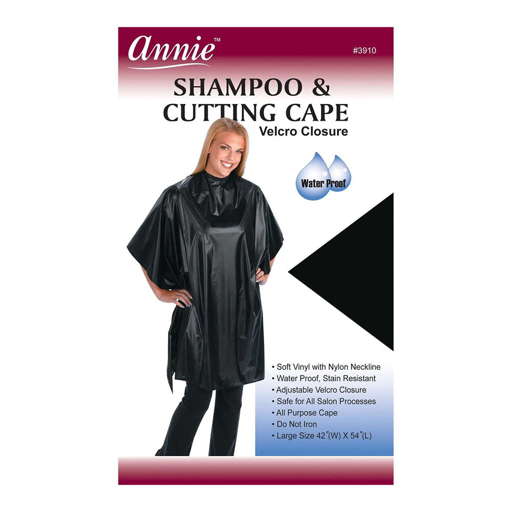 Annie Waterproof Shampoo and Cutting Cape, 3910 Black, 1 Ea