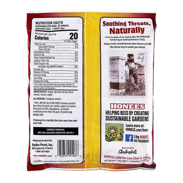 Honees Natural Soothing Honey Throat Drops, 20 Ea