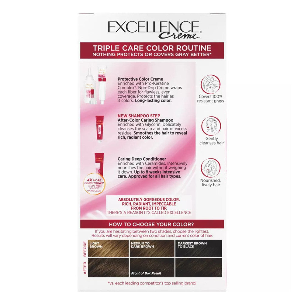 L'Oreal Paris Excellence Creme Haircolor, Dark Brown 4, 1 Ea