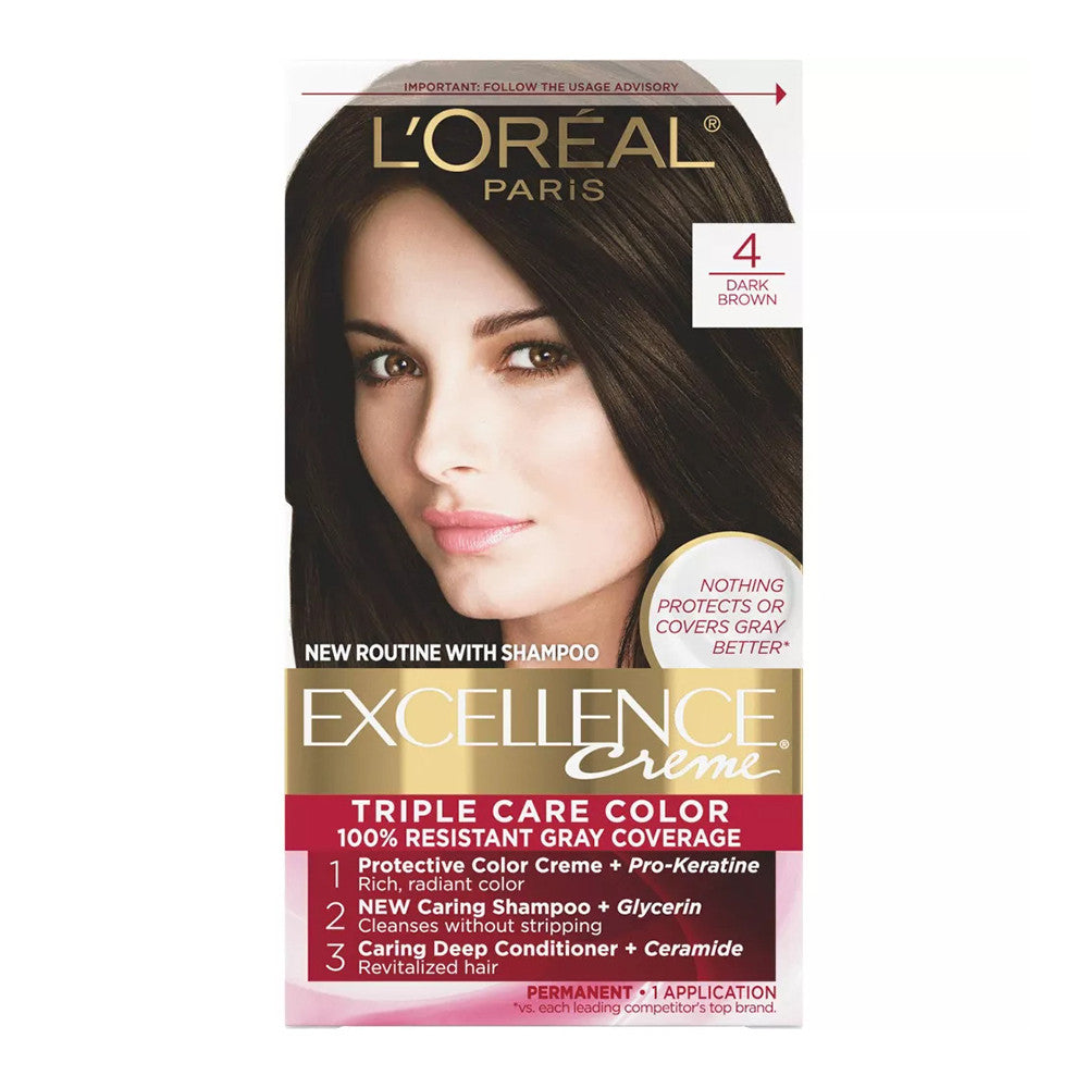L'Oreal Paris Excellence Creme Haircolor, Dark Brown 4, 1 Ea