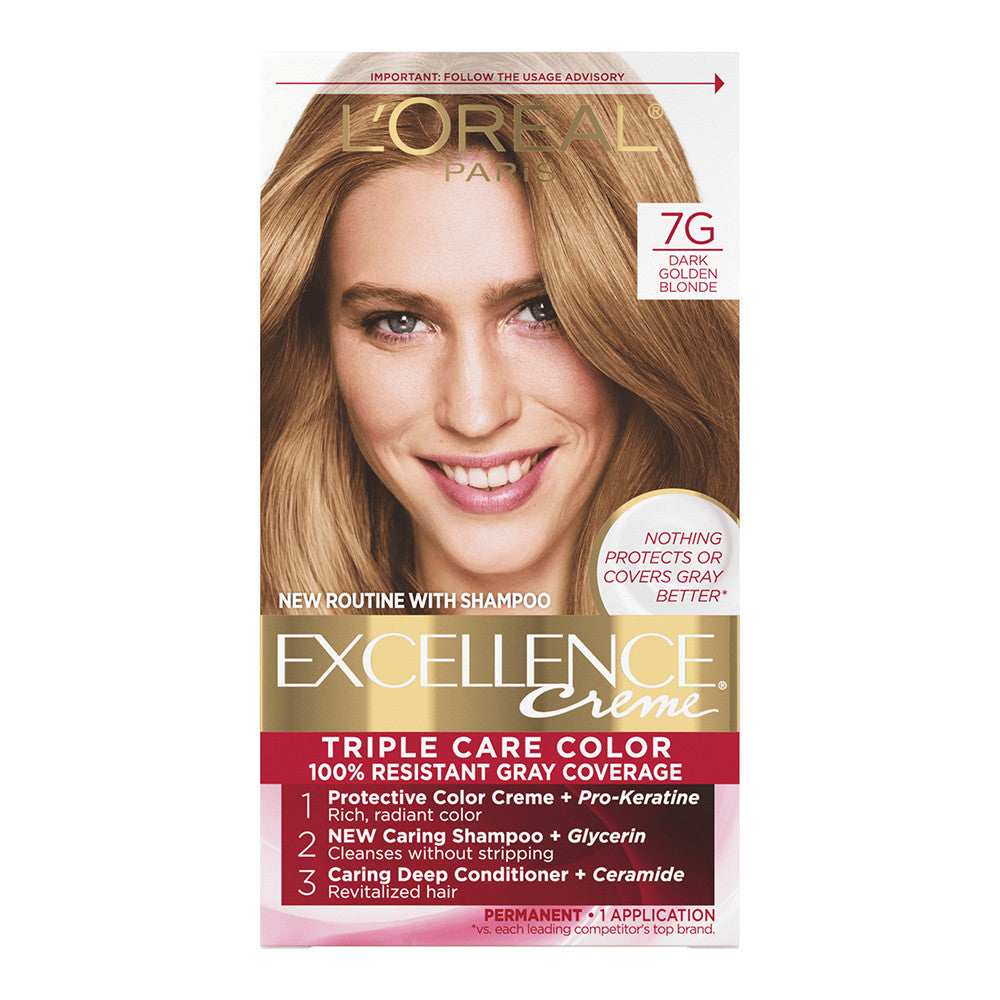 Loreal Excellence Triple Protection Hair Color Creme, 7G Dark Golden Blonde, 1 Ea
