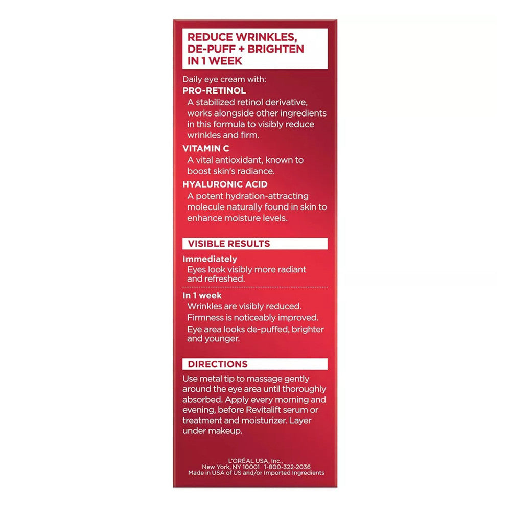 LOreal Paris Revitalift Triple Power Anti-Aging Eye Cream, 0.5 Oz