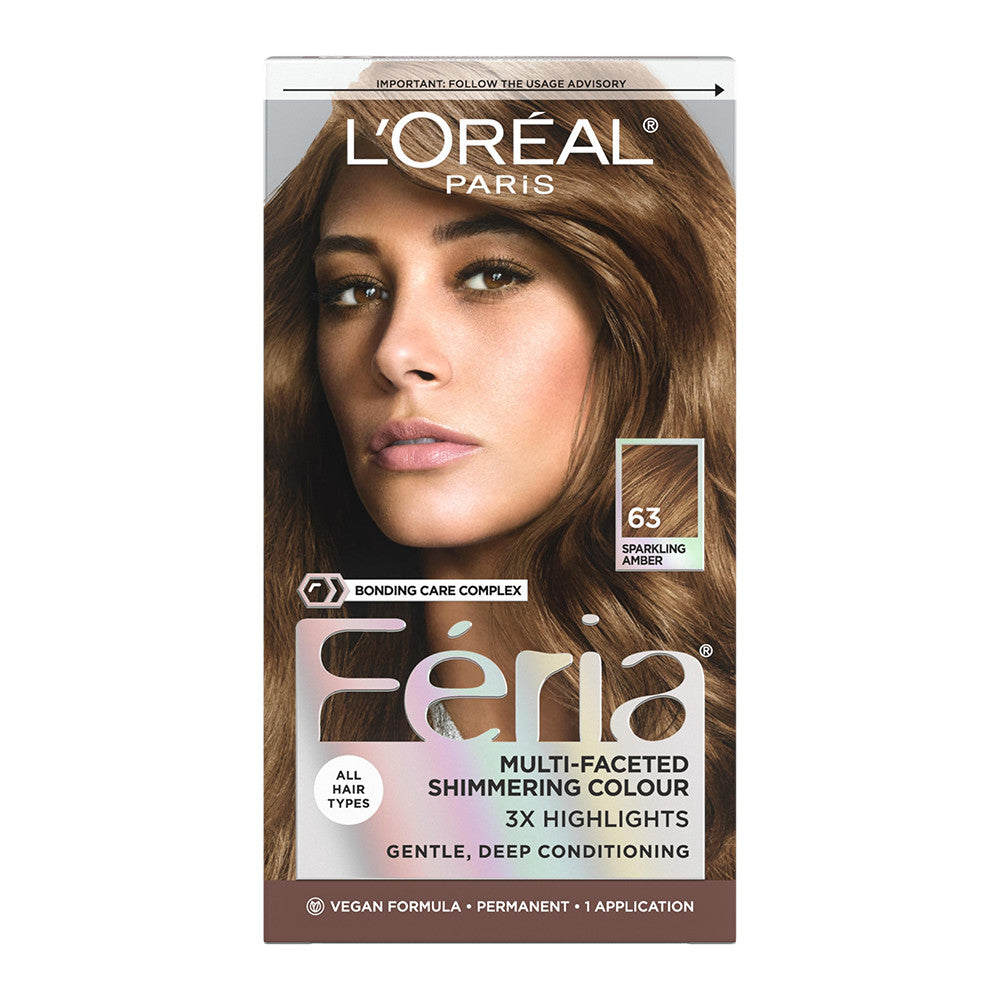 Loreal Feria Multi Faceted Shimmering Hair Color, 63 Sparkling Amber, Light Golden Brown, 1 Ea