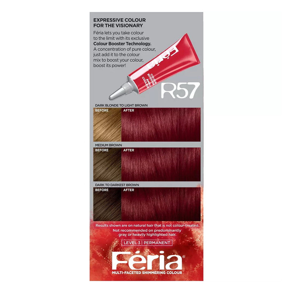 Loreal Paris Feria Power Reds Permanent Hair Color, R57 Intense Medium Auburn - 1 Ea