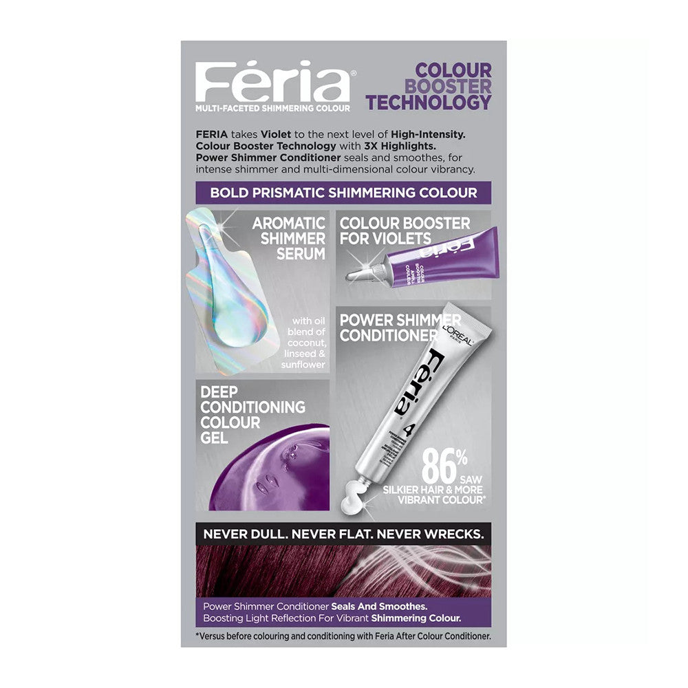 LOreal Paris Feria Power Violet High Intensity Shimmering Hair Color, V38 Intense Deep Violet, 1 Ea