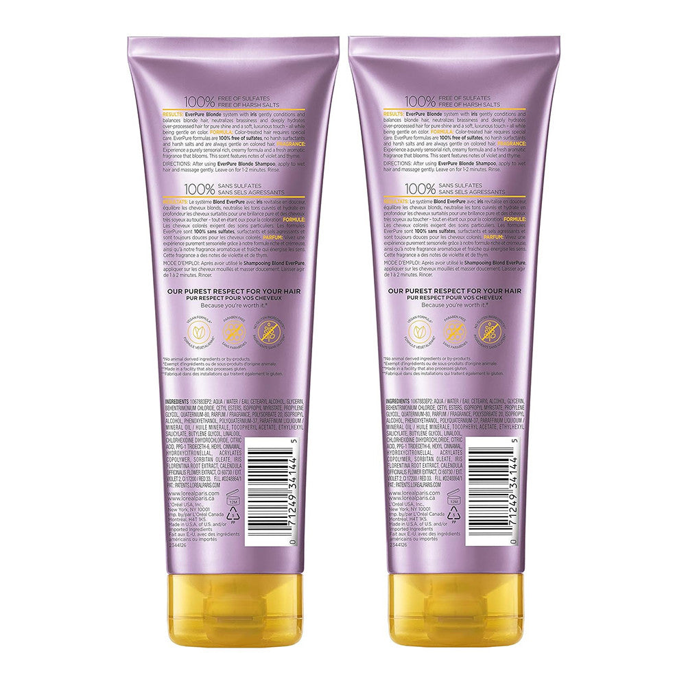LOreal Paris Hair Care Ever Pure Blonde Conditioner, Sulfate Free Twin Pack, 8.5 Oz