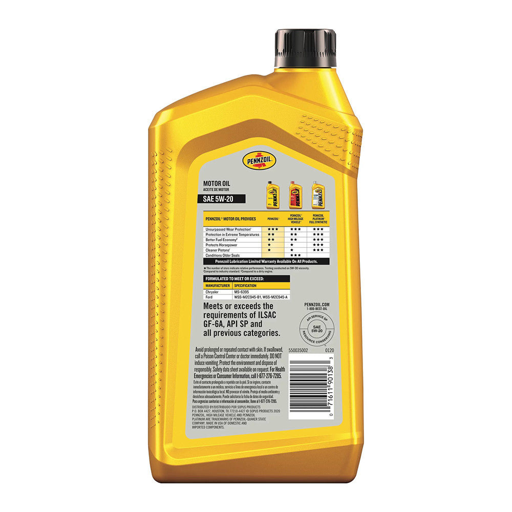 Pennzoil SAE 5W-20 Synthetic Blend Motor Oil for Gasoline Engine 1 Quart