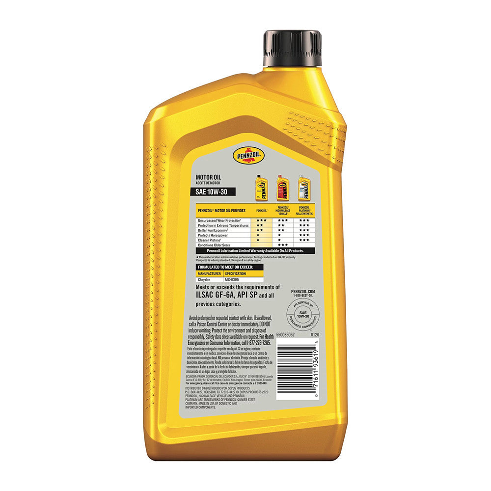 Pennzoil SAE 10W-30 Motor Oil for Gasoline Engine 1-Quart