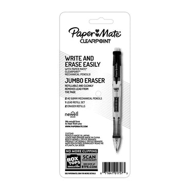 Paper Mate Clearpoint Mechanical Pencils, Jumbo Refillable and Eraser, 2 Pencil 0.9mm, 2 Ea