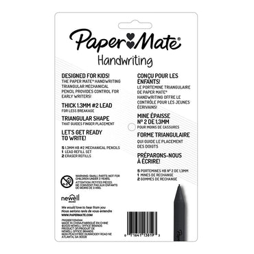 Papermate Handwriting Mechanical HB Pencil, 1 Lead Refill 2 Erasers, Assorted, 5 Ea