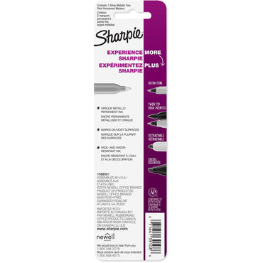 Sharpie Fine Point Marker, Metallic Silver - 2 Ea