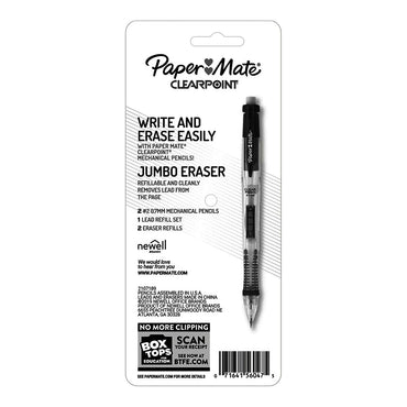 Paper Mate Clearpoint Mechanical Pencils, HB 2 0.7mm, 1 Lead Refill 2 Erasers, Assorted, 2 Ea