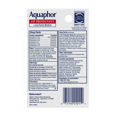 Aquaphor Lip Repair Plus Protect, Broad Spectrum Spf 30, 0.35 Oz
